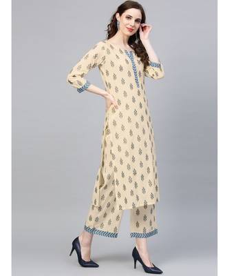 Indo Era Beige Printed Straight Kurta Sets 4