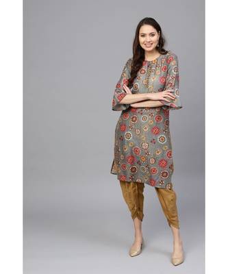 Indo Era Grey Straight Kurta with Dhoti Pants Set 1