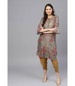 Indo Era Grey Straight Kurta with Dhoti Pants Set