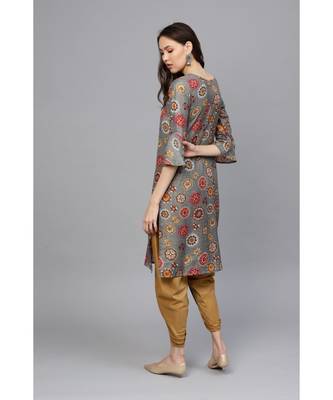 Indo Era Grey Straight Kurta with Dhoti Pants Set 2