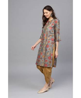 Indo Era Grey Straight Kurta with Dhoti Pants Set 3