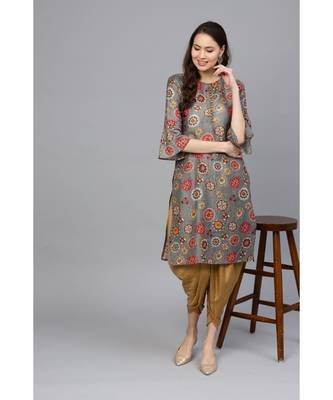 Indo Era Grey Straight Kurta with Dhoti Pants Set 4