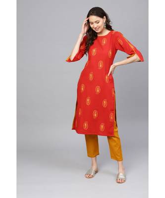 Indo Era Khari Printed Red Straight Kurta with Palazzo Set 1
