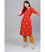 Indo Era Khari Printed Red Straight Kurta with Palazzo Set