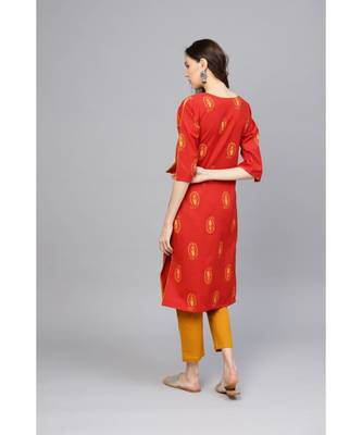 Indo Era Khari Printed Red Straight Kurta with Palazzo Set 2