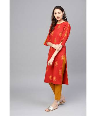 Indo Era Khari Printed Red Straight Kurta with Palazzo Set 3