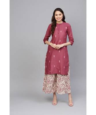 Indo Era Magenta Embroidered Straight Kurta with Palazzo 1