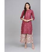 Indo Era Magenta Embroidered Straight Kurta with Palazzo