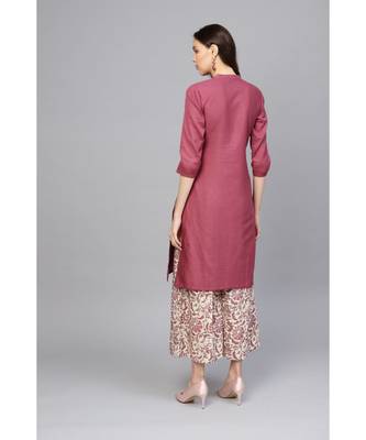 Indo Era Magenta Embroidered Straight Kurta with Palazzo 2