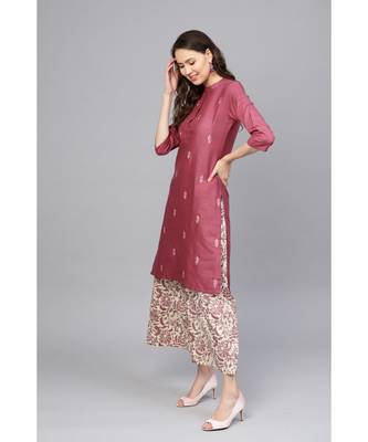 Indo Era Magenta Embroidered Straight Kurta with Palazzo 3