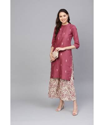 Indo Era Magenta Embroidered Straight Kurta with Palazzo 4
