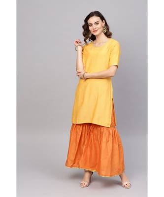 Indo Era Yellow Straight Kurta with Sharara Set 1