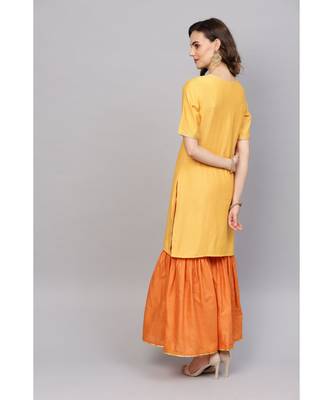 Indo Era Yellow Straight Kurta with Sharara Set 4