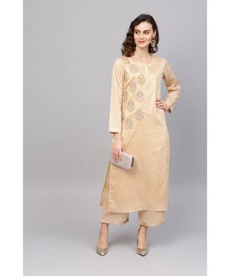 Indo Era Beige Embroidered Staright Kurta with Palazzo Set 2