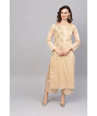 Indo Era Beige Embroidered Staright Kurta with Palazzo Set 3