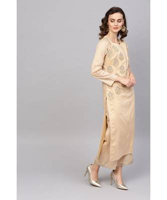 Indo Era Beige Embroidered Staright Kurta with Palazzo Set 4
