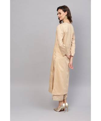 Indo Era Beige Embroidered Staright Kurta with Palazzo Set 5