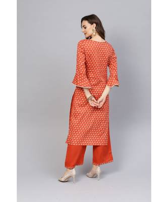 Indo Era Rust Bandhani Printed Straight Kurta with Palazzo Set 2