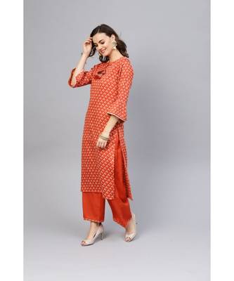 Indo Era Rust Bandhani Printed Straight Kurta with Palazzo Set 3