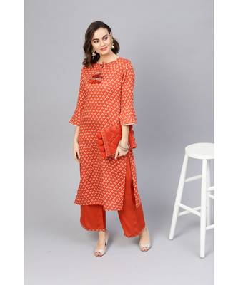 Indo Era Rust Bandhani Printed Straight Kurta with Palazzo Set 4