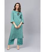 Indo Era Green Bandhani Printed Straight Kurta with Palazzo Set