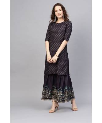 Indo Era Foil Printed Straight Kurta with Sharara Set 1