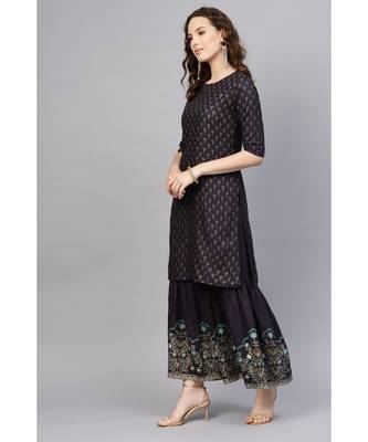 Indo Era Foil Printed Straight Kurta with Sharara Set 3