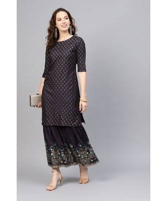 Indo Era Foil Printed Straight Kurta with Sharara Set 4
