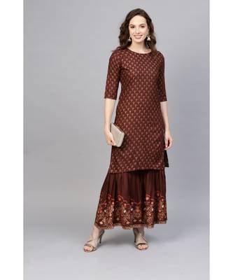 Indo Era Foil Printed Straight Kurta with Sharara Set 1