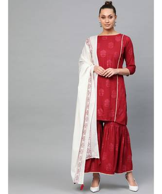 Indo Era Printed Straight Kurta with Sharara Dupatta Set 1
