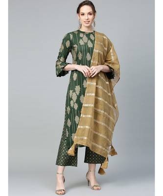 Indo Era Foil Printed Straight Kurta with Palazzo Dupatta Set 1