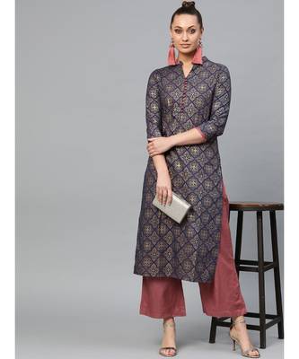 Indo Era Foil Printed Straight Kurta with Palazzo Set 1