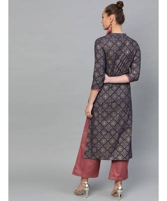 Indo Era Foil Printed Straight Kurta with Palazzo Set 2