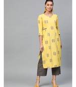 Indo Era Yellow Foil Printed A-line Kurta with Palazzo Set