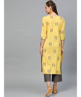 Indo Era Yellow Foil Printed A-line Kurta with Palazzo Set 2
