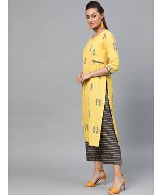 Indo Era Yellow Foil Printed A-line Kurta with Palazzo Set 3