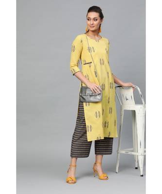 Indo Era Yellow Foil Printed A-line Kurta with Palazzo Set 5