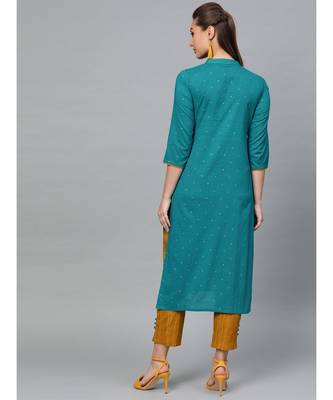 Indo Era Green Foil Printed Straight Kurta with Palazzo Set 2