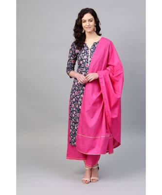 Indo Era Blue Printed Straight Kurta Palazzo Dupatta Sets 1