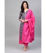 Indo Era Blue Printed Straight Kurta Palazzo Dupatta Sets