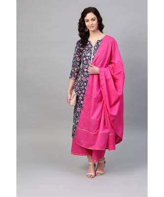 Indo Era Blue Printed Straight Kurta Palazzo Dupatta Sets 2