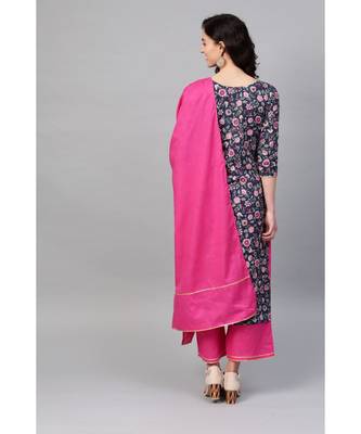 Indo Era Blue Printed Straight Kurta Palazzo Dupatta Sets 3