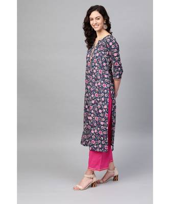 Indo Era Blue Printed Straight Kurta Palazzo Dupatta Sets 4