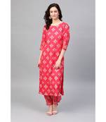 Indo Era Pink Foil Printed Straight Kurta Salwar Set