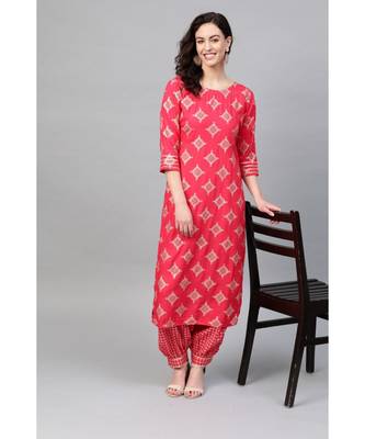 Indo Era Pink Foil Printed Straight Kurta Salwar Set 2
