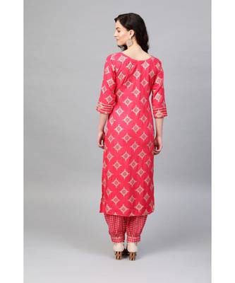 Indo Era Pink Foil Printed Straight Kurta Salwar Set 3