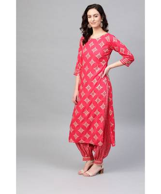 Indo Era Pink Foil Printed Straight Kurta Salwar Set 4