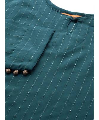 Indo Era Teal Solid Straight Kurta with Trouser Sets 5