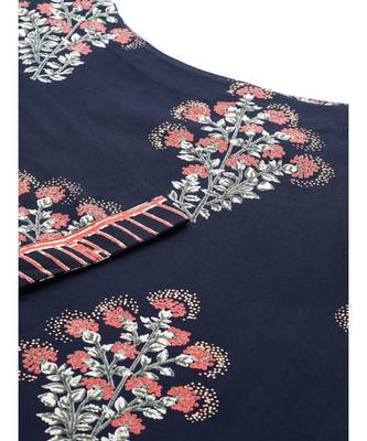 Indo Era Navy Blue Floral Printed Straight Kurta with Palazzo Sets 5
