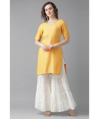 Indo Era Yellow Straight Kurta with Sharara Set 1